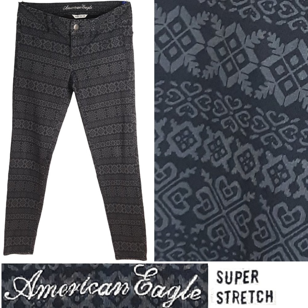 AE American Eagle Blue Pattern Super Stretch Jegging